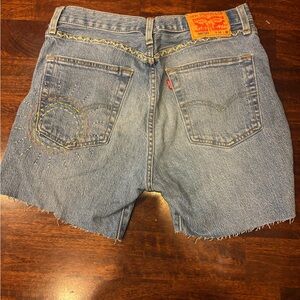 Custom Hand-Made Embroidered Vintage Levis 501 Light Wash Jean Shorts